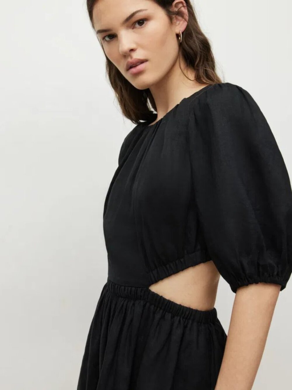 ALLSAINTS Colette Black 100% Linen Cut Out Fit & Flare Mini Dress, Size 10 - Picture 5 of 13